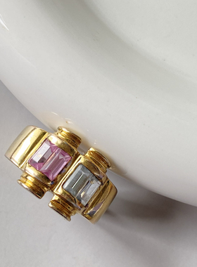 意大利古董回流银鎏金银镀金戒指罗马柱柱头17号