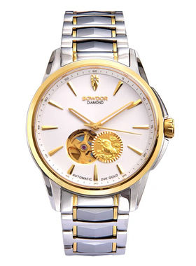 宝舵手表男镂空机械表情侣表男表24K纯金表防水女表钻石腕表GG008