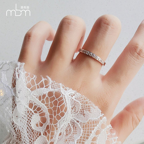 日韩版超闪半圈钻戒指钛钢镀