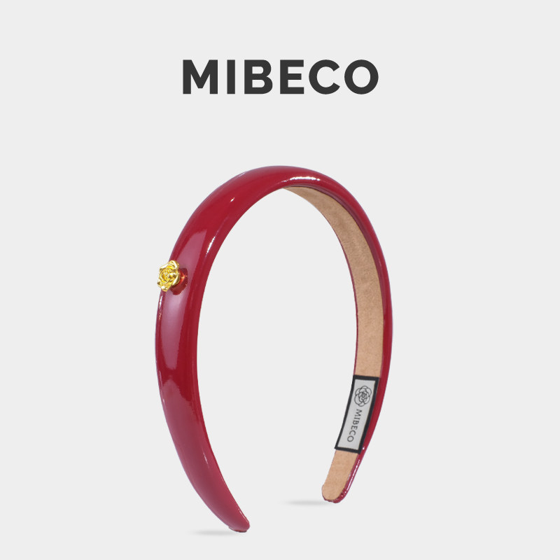 Mibeco法式小香风发箍女气质亮皮山茶花发卡简约红色头饰2026新款