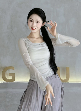 古典舞身韵纱衣中国舞网纱上衣现代舞练功服一整套秋冬跳舞服装女