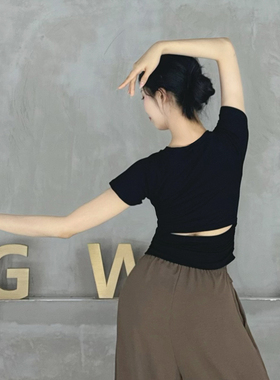 现代舞上衣长袖露背舞蹈服秋冬古典舞练功服黑色形体训练服中国舞