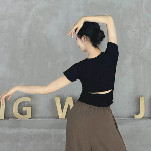 衣霓子现代舞长袖露背透气上衣夏