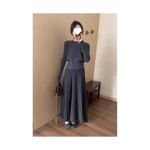 女 淑女针织打底衫 艾蜜朵高腰显瘦气质百褶半身裙韩版 百搭休闲修身