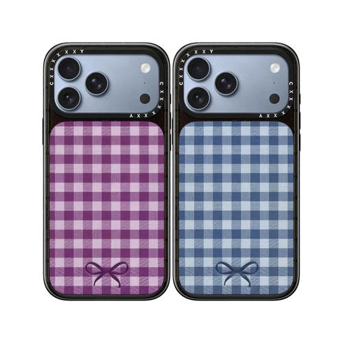 冰川蓝调格纹紫调格纹蝴蝶结苹果明星潮牌18Promax手机壳18pro适用iPhone17pro简约时尚16pro磁吸防摔保护套