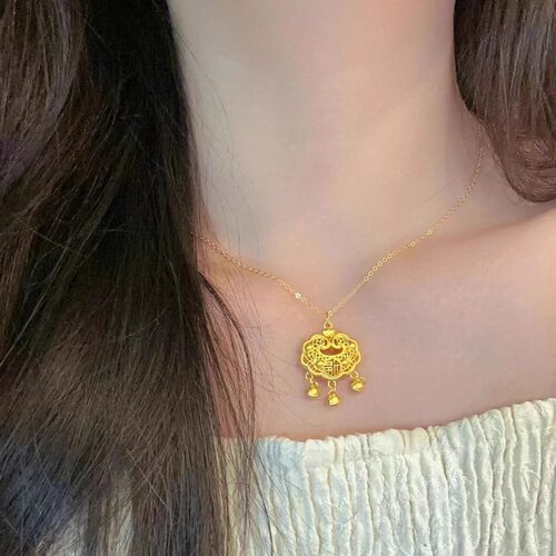 越南沙金长命锁吊坠情人节礼物