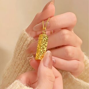 新款仿真黄金色四方来财小金条吊坠项链招财转运简约男女饰品时尚