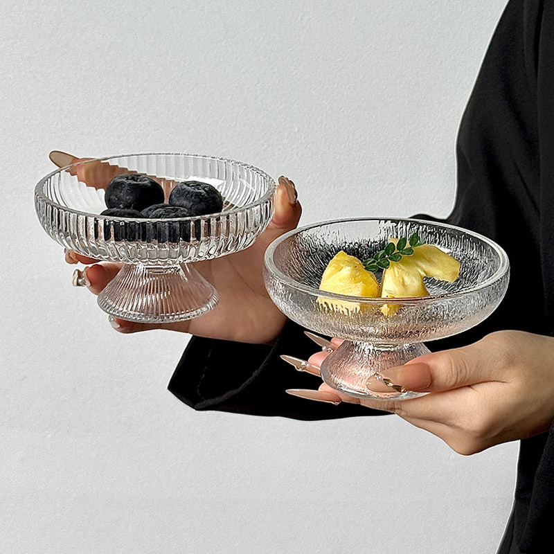 ins风高脚水果盘子家用客厅茶几透明摆件零食糖果坚果干果收纳盒