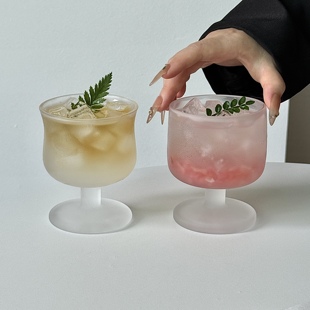 小众设计艺术感磨砂粉高颜值玻璃果汁杯少女心喝水杯子饮料杯子