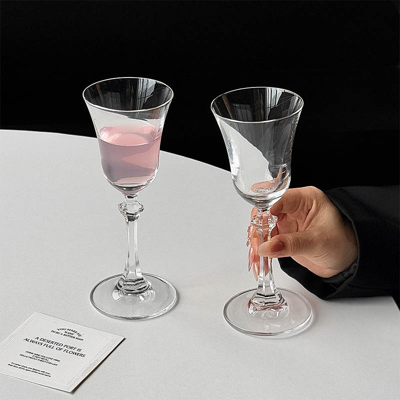 欧式复古手工高脚玻璃酒杯