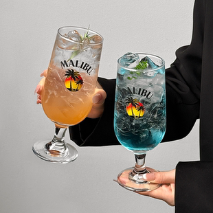 ins网红餐厅饮品杯高脚玻璃杯气泡水杯果汁饮料杯鸡尾酒杯沙滩杯