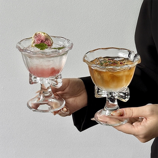 高颜值中古蝴蝶结红酒高脚杯微醺酒杯香槟杯甜酒果酒咖啡玻璃杯子