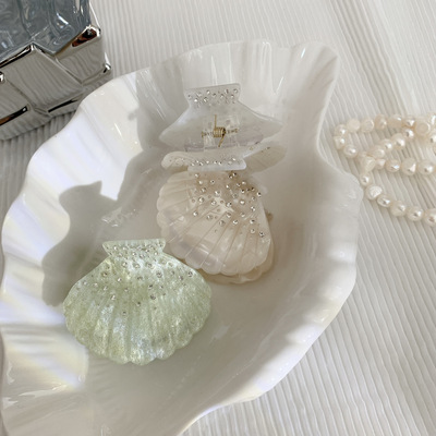 2024超仙水钻贝壳抓夹醋酸盘发发抓后脑勺鲨鱼夹发爪夹子头饰发饰