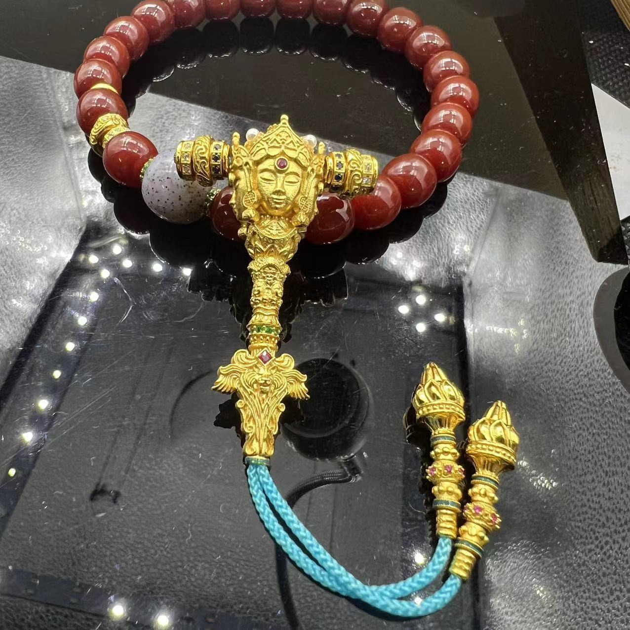 纯银镀金四面佛艾奎斯三通套装手串108手持老型DIY文玩配饰金刚