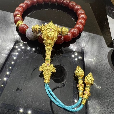 纯银镀金四面佛艾奎斯三通套装手串108手持老型DIY文玩配饰金刚
