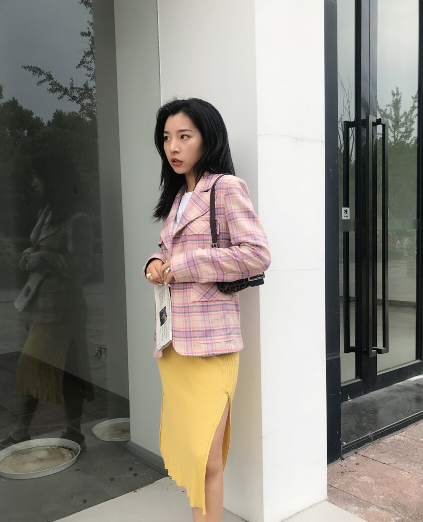 高端品牌新款chic小西装格子外套女复古格纹西服春秋休闲显瘦上衣
