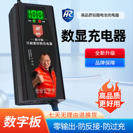 浩锐电动车48V60V72V铅酸电池数字显示自动关机充电器