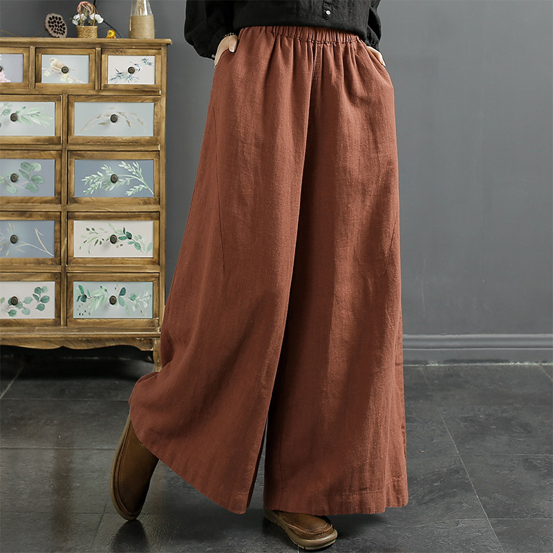 千秋飞燕简约复古文艺舒适亚麻阔腿裤2023早秋新款百搭显瘦裙裤