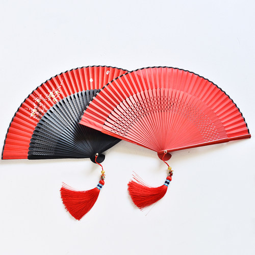 红色旗袍古典随身流苏中国风折扇