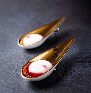 金色洛克勺子个性 分子料理点心餐具网红餐厅创意陶瓷碟子特色餐具