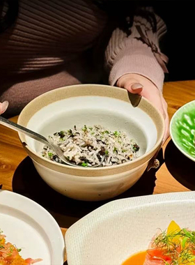 复古磨砂帽碗圆边浅盘餐厅圆形意境菜西餐盘炒饭米线碗精致餐具