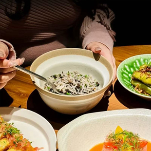 复古磨砂帽碗圆边浅盘餐厅圆形意境菜西餐盘炒饭米线碗精致餐具