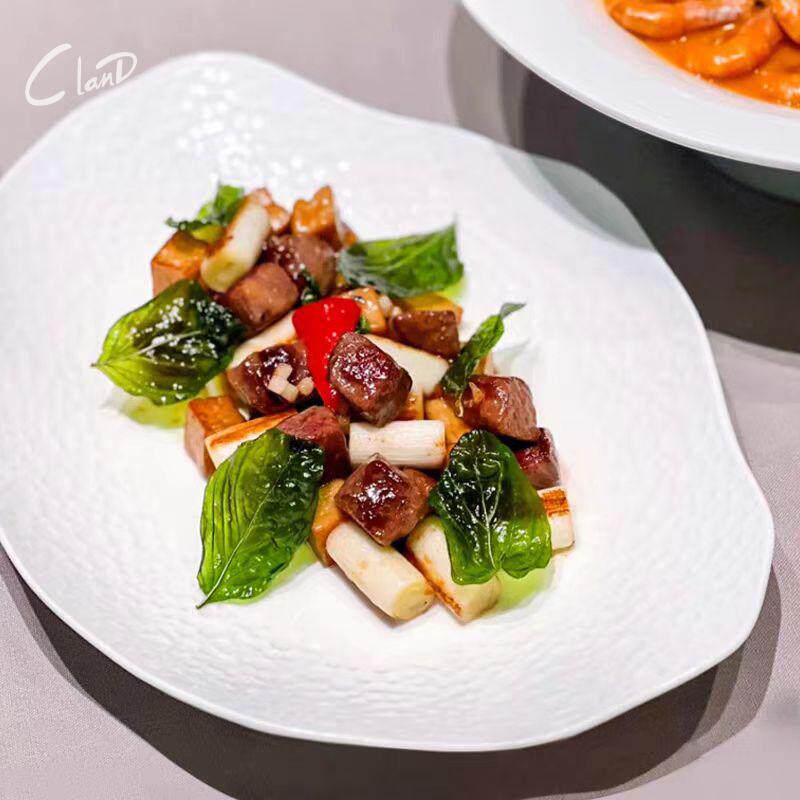 纯白陨石纹酒店创意陶瓷餐具不规则意境菜盘凉菜盘点心盘西餐汤碗