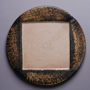 日式复古陶瓷餐具西餐盘外圆内方铜钱盘日料店位上磨砂寿司盘子