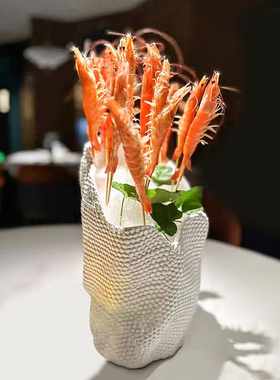 纯白色火锅店蔬菜桶串串盘子创意海鲜姿造刺身斜口碗陶瓷异形餐具