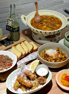 胡恰陶瓷餐具景德镇芝麻牛奶冰高脚盘日式砂锅煲仔饭餐厅耐高温