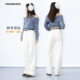 女百搭显腿直长裤 高腰四面弹直筒牛仔裤 亲肤发热暖绒 白牛尖子生
