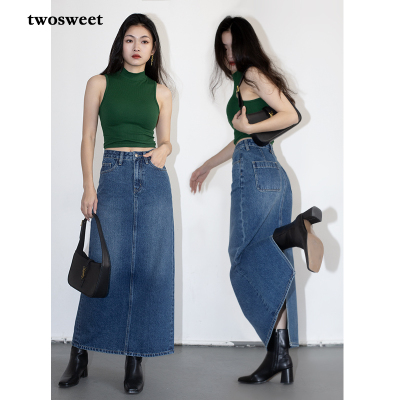 twosweet半身H型时髦复古牛仔裙