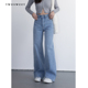 不易鼓包浅蓝宽松时髦拖地长裤 twosweet回头率200 高腰阔腿牛仔裤