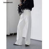 女 百搭时髦白色宽松有型高腰直筒阔腿牛仔裤 twosweet 衣橱刚需