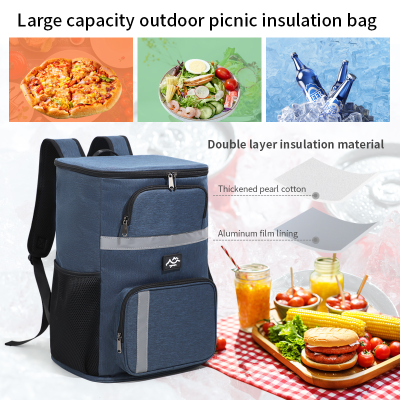 新款户外双肩冰包保温袋野餐包大容量铝箔午餐包便携保鲜防水防尘