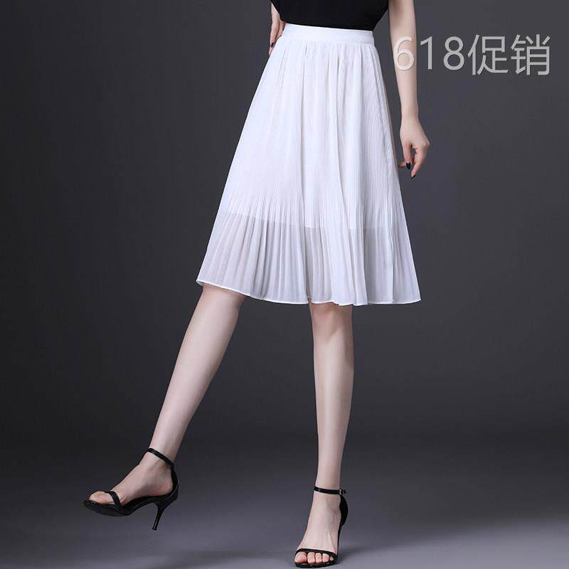 雪纺百褶半身裙女夏季2026新款高腰显瘦小个子中长版薄款a字伞裙
