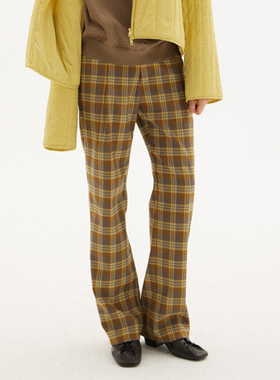 597c原创格子裤女春秋撞色格纹长裤低腰直筒宽松阔腿拖地复古慵懒