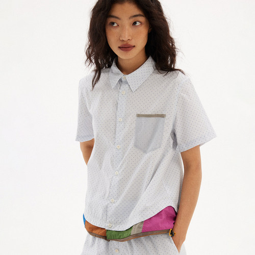 597c原创简约印花波点短袖衬衫