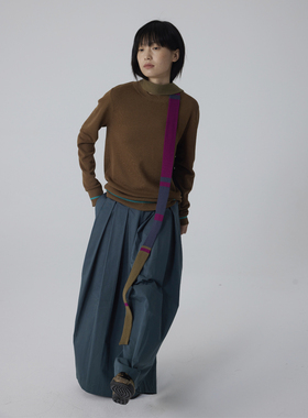 597c原创新款细围巾针织百搭温暖软糯拼接条纹撞色造型围脖复古