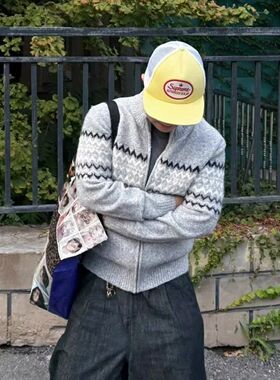 Stay the Night 美丽诺羊毛混纺费尔岛半高领拉链开衫毛衣氛围感