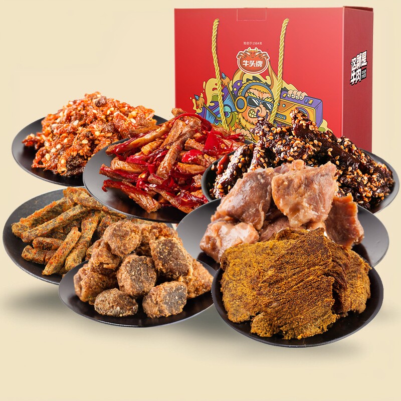 牛头牌牛肉干大礼包卤汁牛肉片冷吃麻辣牛肉粒手撕牛肉干盒装年货