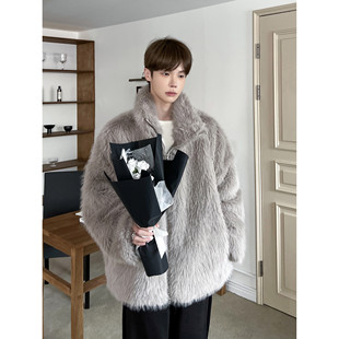 高林凡 自带贵气感毛毛外套男轻奢保暖计风外套皮毛一体男仿皮草