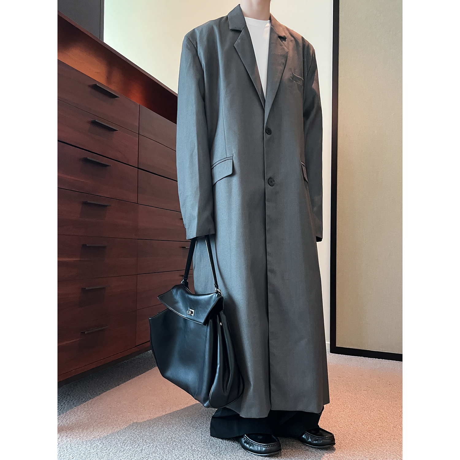 中长款垫肩西装风衣外套