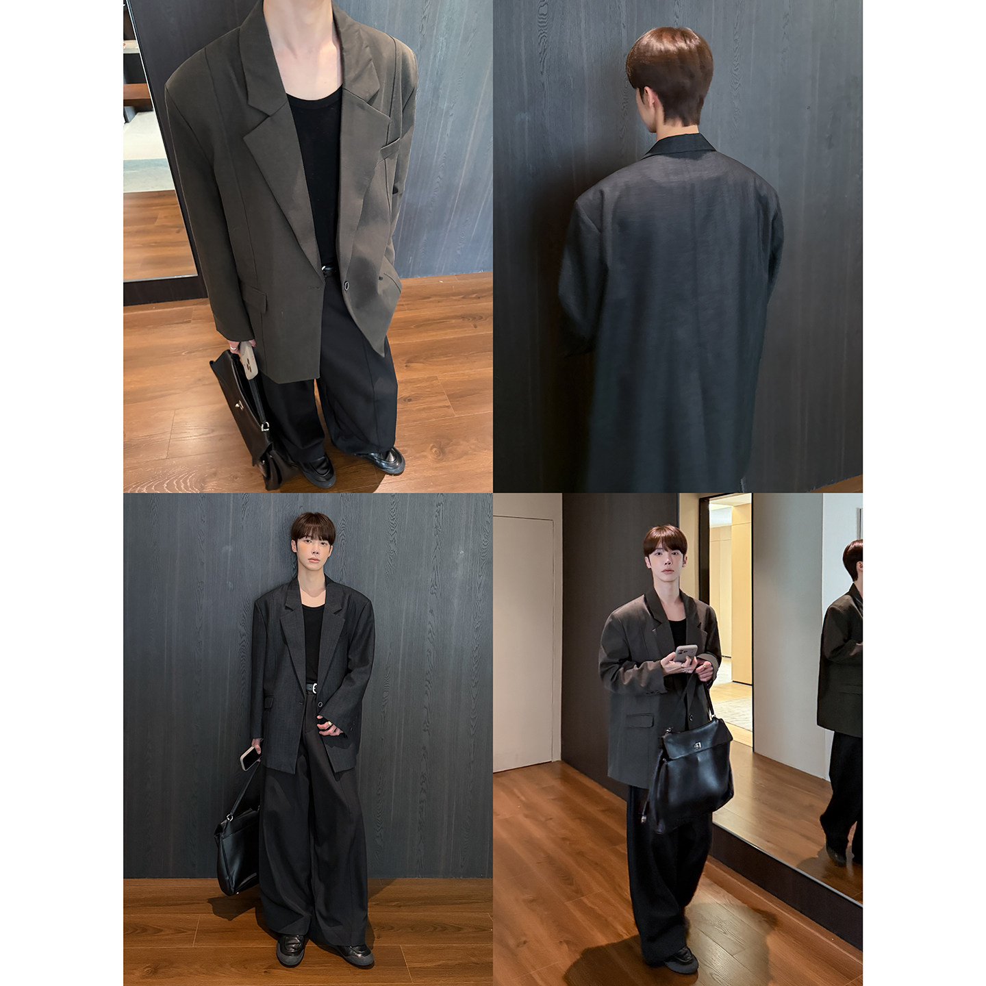 高林凡 Luck同款天丝亚麻韩版ins廓形西装男宽松垂坠感西服外套