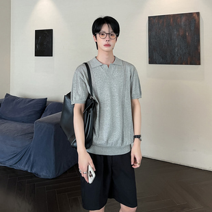针织T恤亲肤柔软潮上衣 高级简约风气质polo领坑条短袖 高林凡 韩版