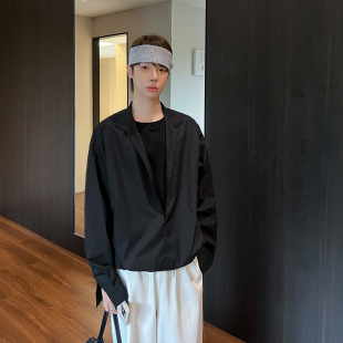 高林凡 韩系新贵高级感休闲老钱风假两件衬衫长袖男衬衣