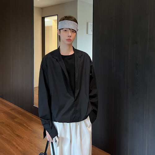 高林凡 韩系新贵高级感休闲老钱风假两件衬衫长袖男衬衣
