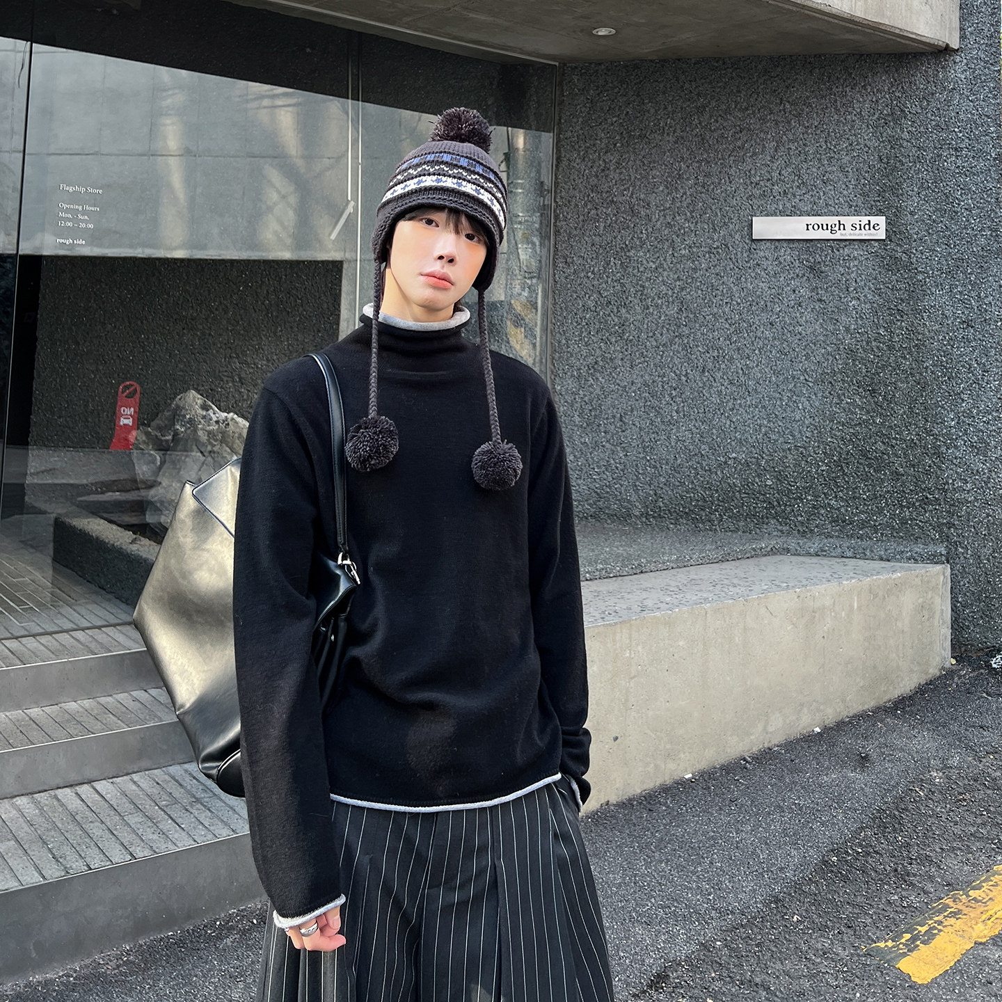 高林凡 假两件拼接撞色针织打底衫男女同款毛衣