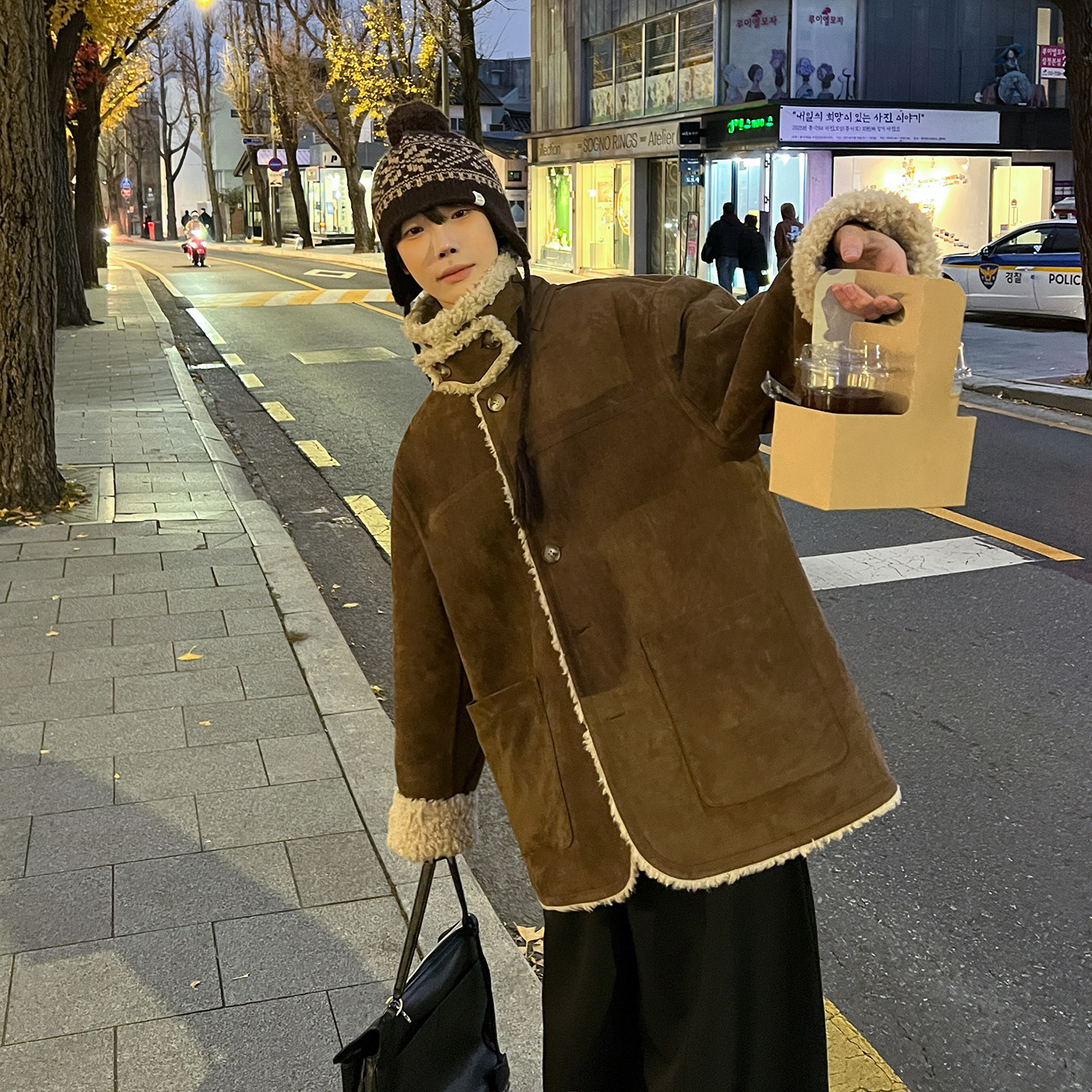 高林凡 毛领拼接绒面双面穿翻领保暖夹克外套男女同款