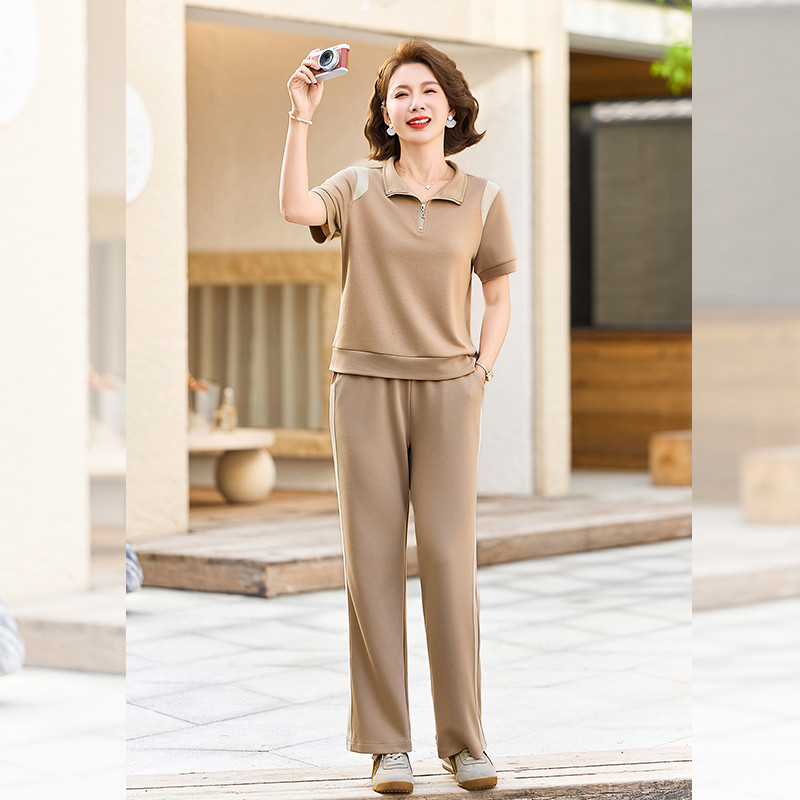 中年妈妈夏装休闲运动套装中老年女夏季短袖卫衣阔腿裤新款两件套